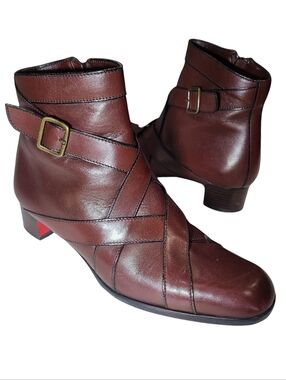 CHRISTIAN LOUBOUTIN Brown Strapped, Buckled & Zip Moto Block Heel *GUC* 36.5